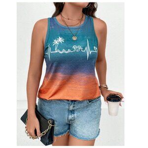 Beach Life Palm Trees, Waves Heartbeat Ombre Tank Top